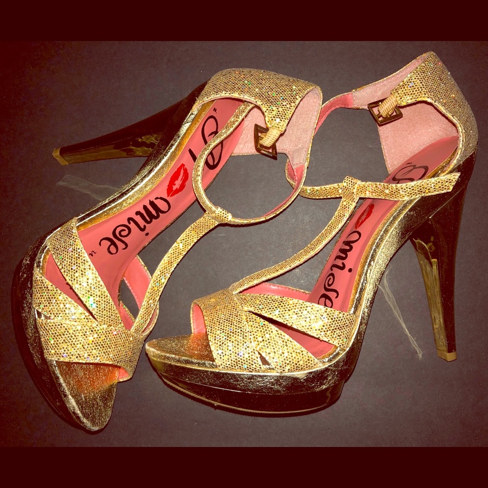 Gold Glitter Sandal High Heel Size 8